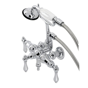 Vintage CA20T1 Three-Handle 2-Hole Wall Mount Clawfoot Tub Faucet with Hand Shower, Polished Chrome