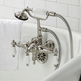 Vintage CA21T8 Three-Handle 2-Hole Wall Mount Clawfoot Tub Faucet with Hand Shower, Brushed Nickel