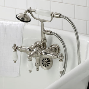 Vintage CA21T8 Three-Handle 2-Hole Wall Mount Clawfoot Tub Faucet with Hand Shower, Brushed Nickel
