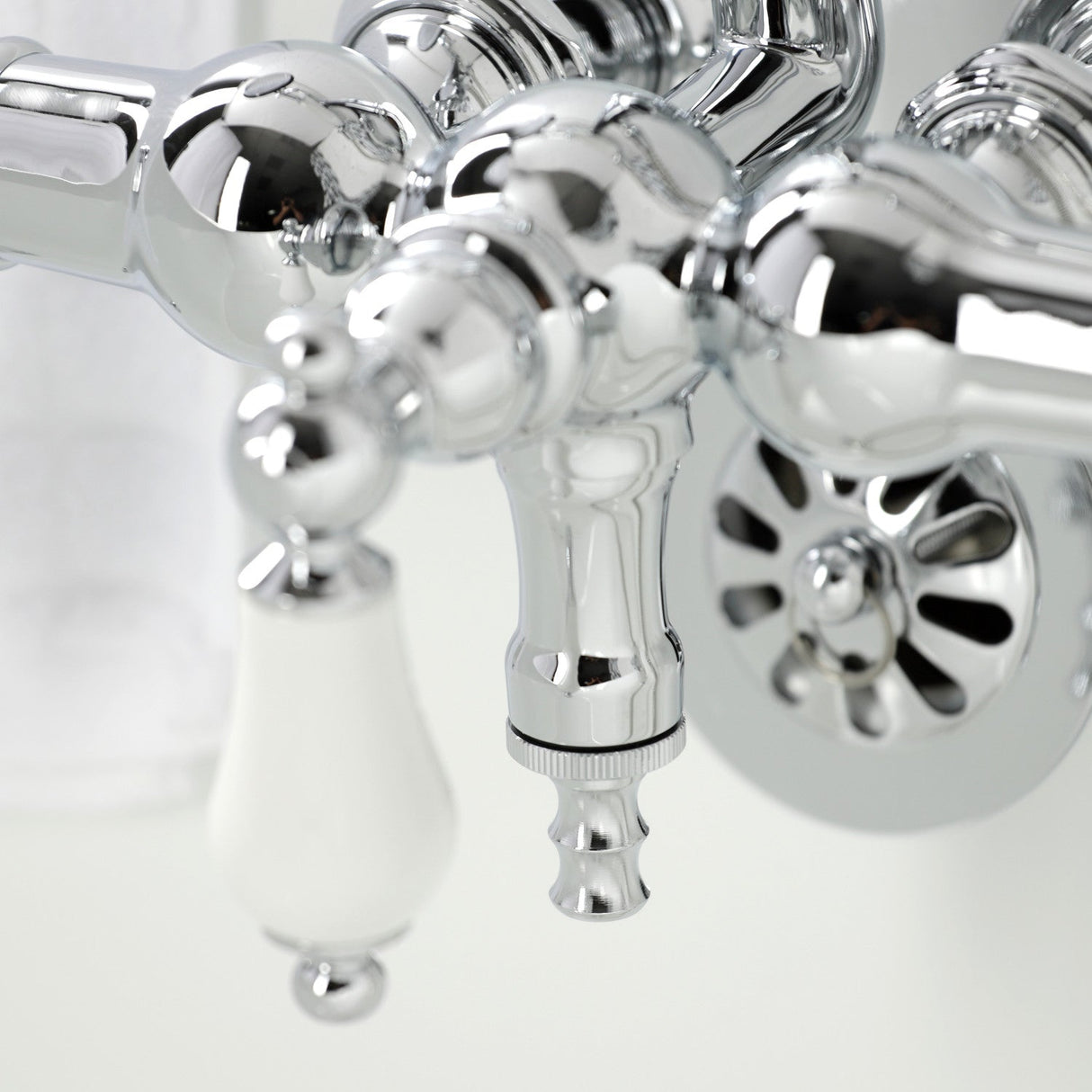 Vintage CA22T1 Three-Handle 2-Hole Wall Mount Clawfoot Tub Faucet with Hand Shower, Polished Chrome