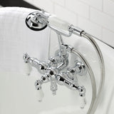 Vintage CA22T1 Three-Handle 2-Hole Wall Mount Clawfoot Tub Faucet with Hand Shower, Polished Chrome