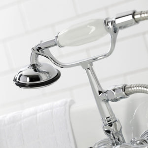 Vintage CA22T1 Three-Handle 2-Hole Wall Mount Clawfoot Tub Faucet with Hand Shower, Polished Chrome