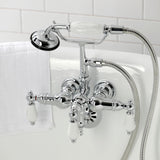 Vintage CA22T1 Three-Handle 2-Hole Wall Mount Clawfoot Tub Faucet with Hand Shower, Polished Chrome