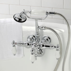 Vintage CA22T1 Three-Handle 2-Hole Wall Mount Clawfoot Tub Faucet with Hand Shower, Polished Chrome
