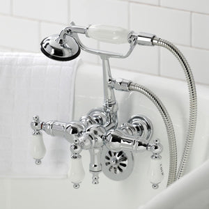 Vintage CA22T1 Three-Handle 2-Hole Wall Mount Clawfoot Tub Faucet with Hand Shower, Polished Chrome