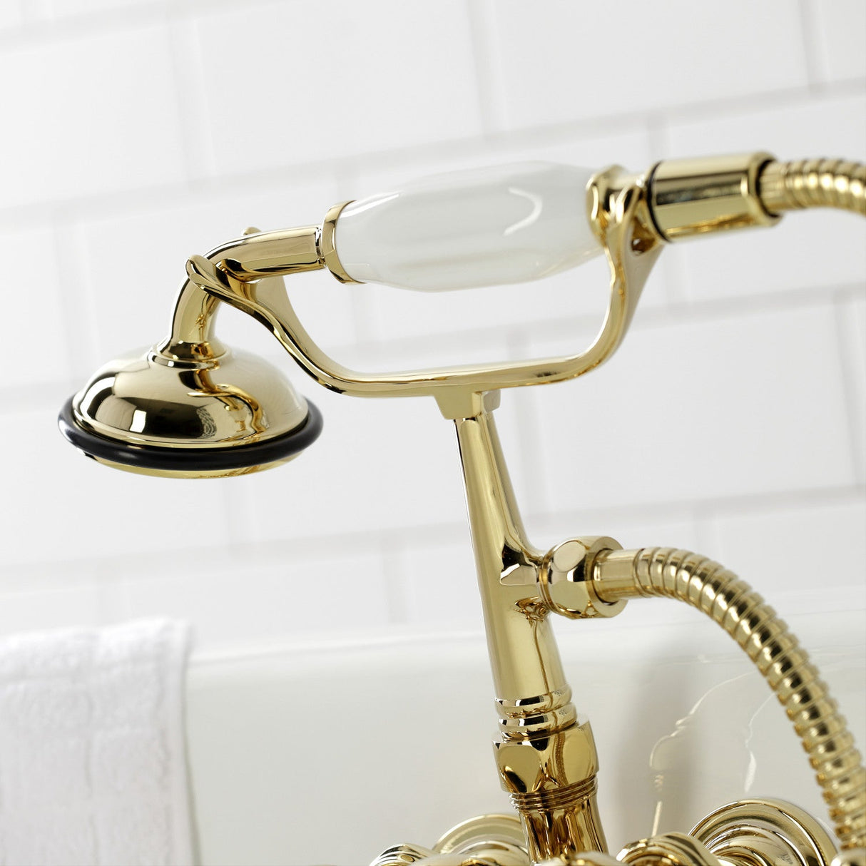 Vintage CA23T2 Three-Handle 2-Hole Wall Mount Clawfoot Tub Faucet with Hand Shower, Polished Brass