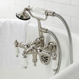 Vintage CA23T8 Three-Handle 2-Hole Wall Mount Clawfoot Tub Faucet with Hand Shower, Brushed Nickel