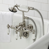 Vintage CA23T8 Three-Handle 2-Hole Wall Mount Clawfoot Tub Faucet with Hand Shower, Brushed Nickel