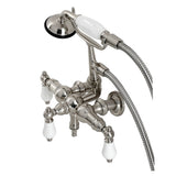 Vintage CA23T8 Three-Handle 2-Hole Wall Mount Clawfoot Tub Faucet with Hand Shower, Brushed Nickel