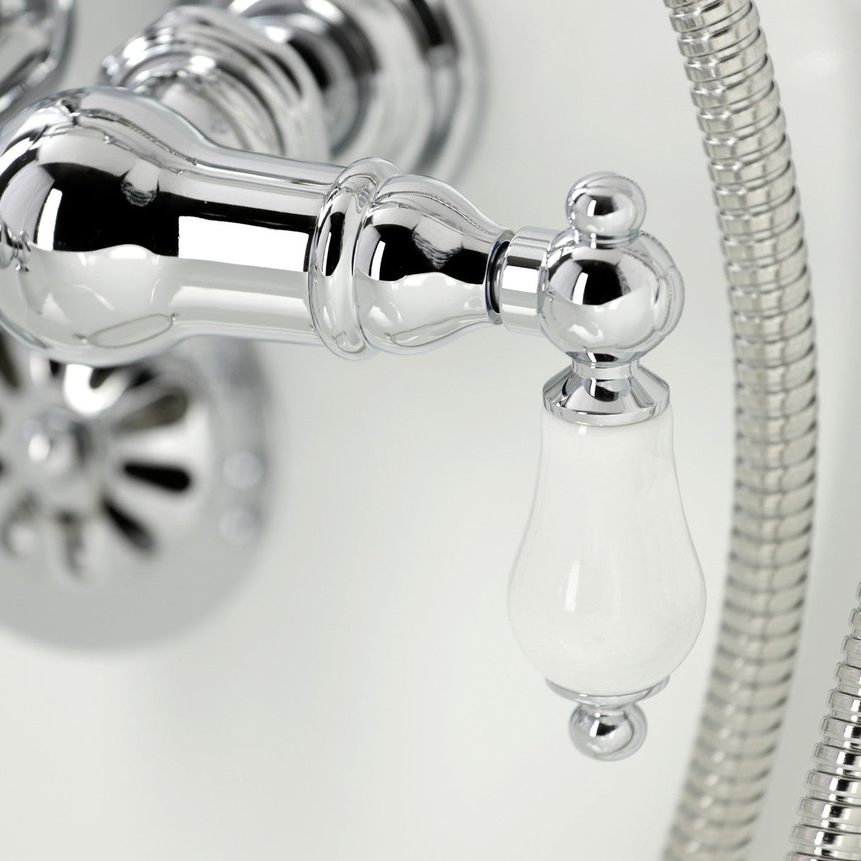 Vintage CA24T1 Three-Handle 2-Hole Wall Mount Clawfoot Tub Faucet with Hand Shower, Polished Chrome