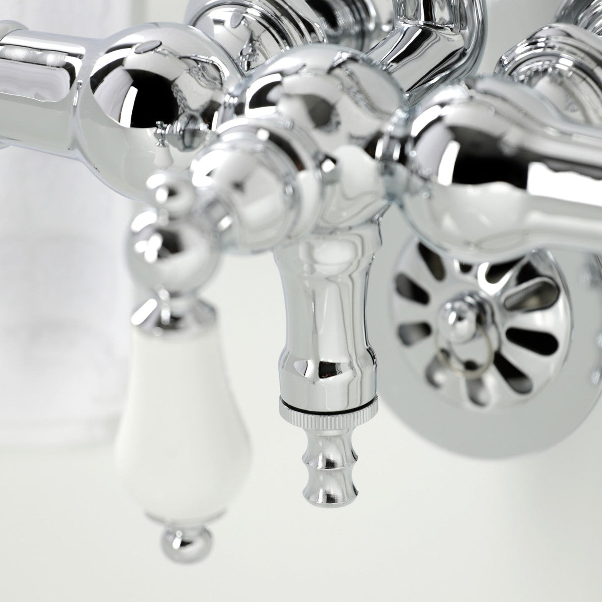 Vintage CA24T1 Three-Handle 2-Hole Wall Mount Clawfoot Tub Faucet with Hand Shower, Polished Chrome