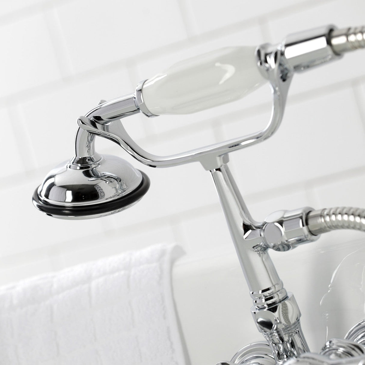 Vintage CA24T1 Three-Handle 2-Hole Wall Mount Clawfoot Tub Faucet with Hand Shower, Polished Chrome