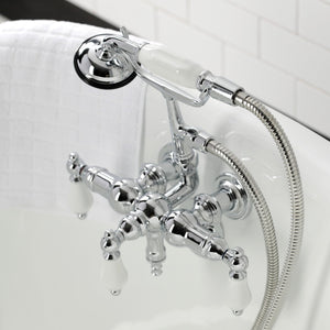 Vintage CA24T1 Three-Handle 2-Hole Wall Mount Clawfoot Tub Faucet with Hand Shower, Polished Chrome