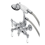 Vintage CA24T1 Three-Handle 2-Hole Wall Mount Clawfoot Tub Faucet with Hand Shower, Polished Chrome