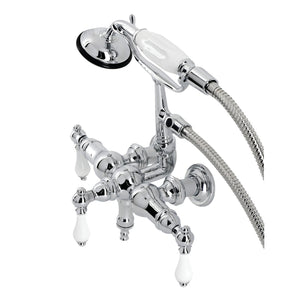 Vintage CA24T1 Three-Handle 2-Hole Wall Mount Clawfoot Tub Faucet with Hand Shower, Polished Chrome
