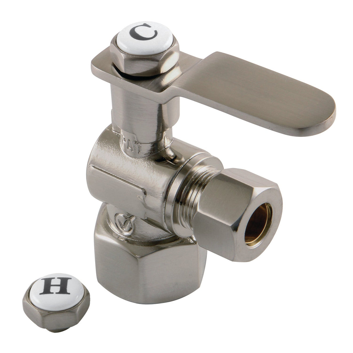 Whitaker CA4310BN 1/2-Inch FIP x 3/8-Inch OD Comp Quarter-Turn Angle Stop Valve, Brushed Nickel