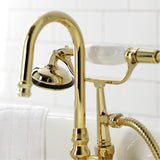 Vintage CA7T2 Three-Handle 2-Hole Wall Mount Clawfoot Tub Faucet with Hand Shower, Polished Brass
