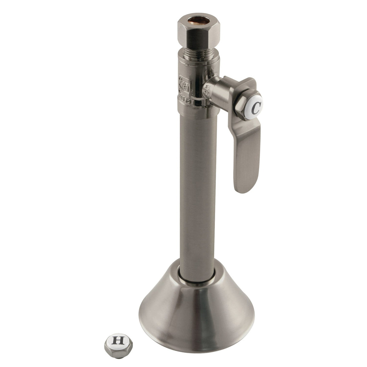 Whitaker CA8325BN 1/2-Inch Sweat x 3/8-Inch OD Comp Quarter-Turn Straight Stop Valve with 5-Inch Extension and Flange, Brushed Nickel