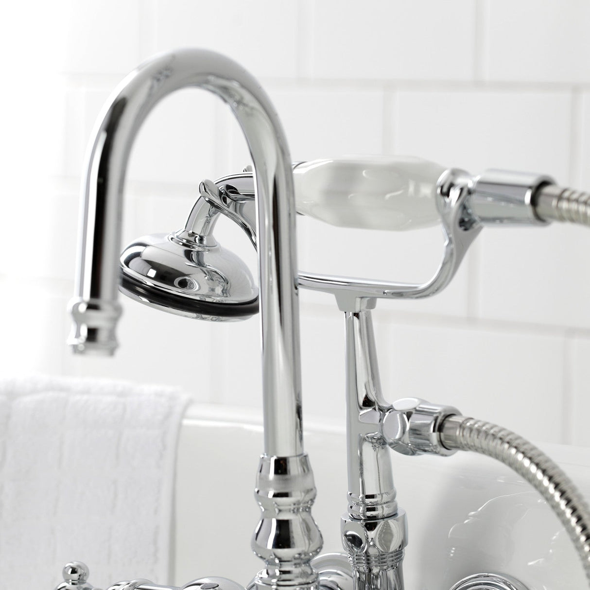 Vintage CA8T1 Three-Handle 2-Hole Wall Mount Clawfoot Tub Faucet with Hand Shower, Polished Chrome