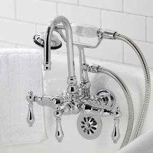 Vintage CA8T1 Three-Handle 2-Hole Wall Mount Clawfoot Tub Faucet with Hand Shower, Polished Chrome
