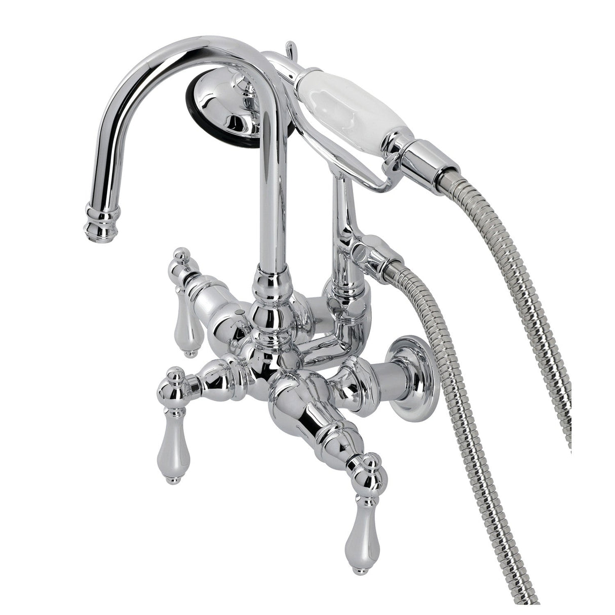 Vintage CA8T1 Three-Handle 2-Hole Wall Mount Clawfoot Tub Faucet with Hand Shower, Polished Chrome