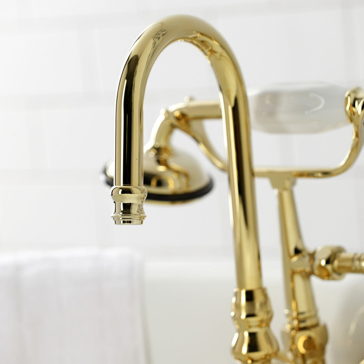 Vintage CA9T2 Three-Handle 2-Hole Wall Mount Clawfoot Tub Faucet with Hand Shower, Polished Brass