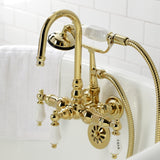 Vintage CA9T2 Three-Handle 2-Hole Wall Mount Clawfoot Tub Faucet with Hand Shower, Polished Brass