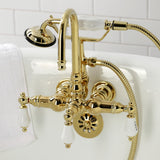 Vintage CA9T2 Three-Handle 2-Hole Wall Mount Clawfoot Tub Faucet with Hand Shower, Polished Brass