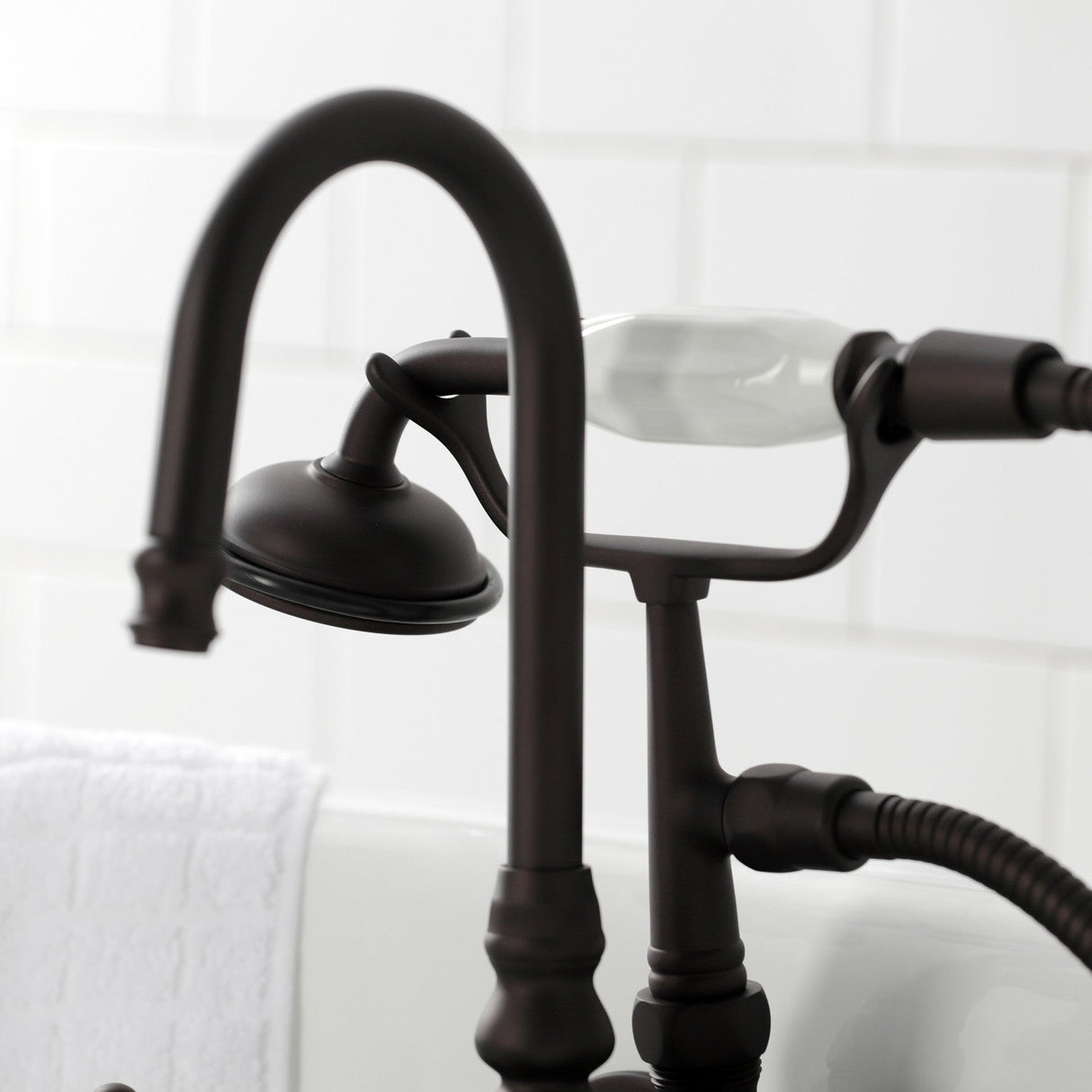 Vintage CA9T5 Three-Handle 2-Hole Wall Mount Clawfoot Tub Faucet with Hand Shower, Oil Rubbed Bronze