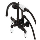 Vintage CA9T5 Three-Handle 2-Hole Wall Mount Clawfoot Tub Faucet with Hand Shower, Oil Rubbed Bronze