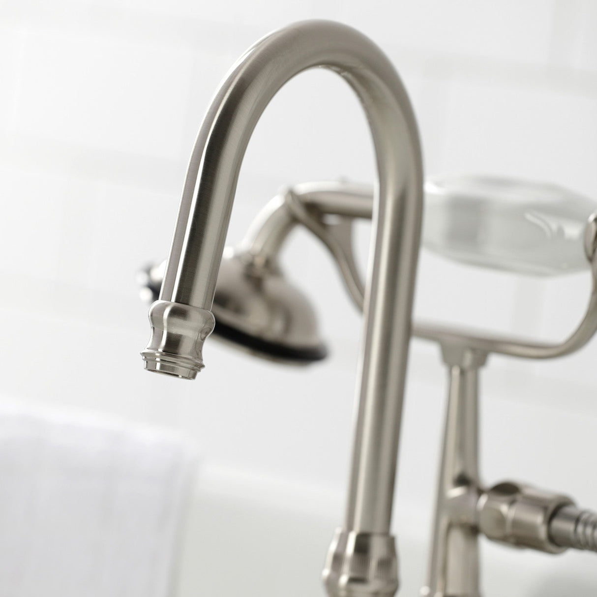 Vintage CA9T8 Three-Handle 2-Hole Wall Mount Clawfoot Tub Faucet with Hand Shower, Brushed Nickel