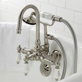 Vintage CA9T8 Three-Handle 2-Hole Wall Mount Clawfoot Tub Faucet with Hand Shower, Brushed Nickel