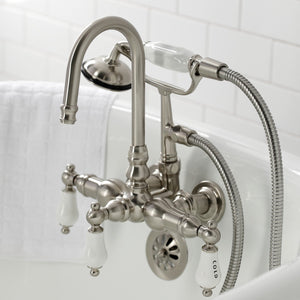 Vintage CA9T8 Three-Handle 2-Hole Wall Mount Clawfoot Tub Faucet with Hand Shower, Brushed Nickel