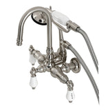 Vintage CA9T8 Three-Handle 2-Hole Wall Mount Clawfoot Tub Faucet with Hand Shower, Brushed Nickel