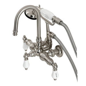 Vintage CA9T8 Three-Handle 2-Hole Wall Mount Clawfoot Tub Faucet with Hand Shower, Brushed Nickel