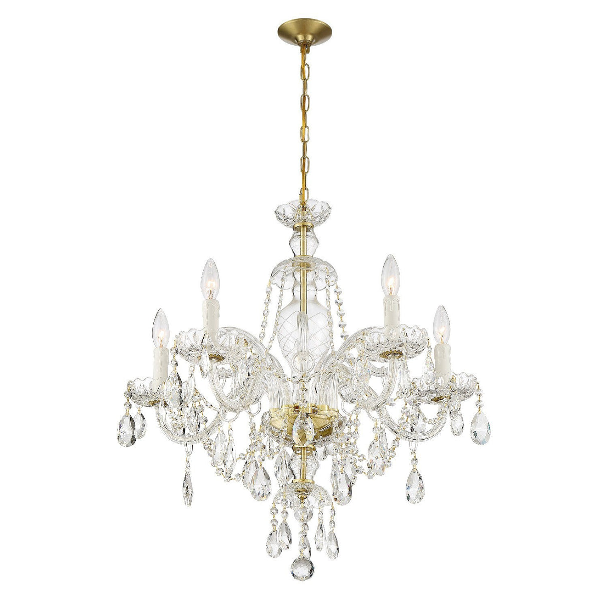 Candace 5 Light Swarovski Strass Crystal Polished Brass Chandelier CAN-A1306-PB-CL-S