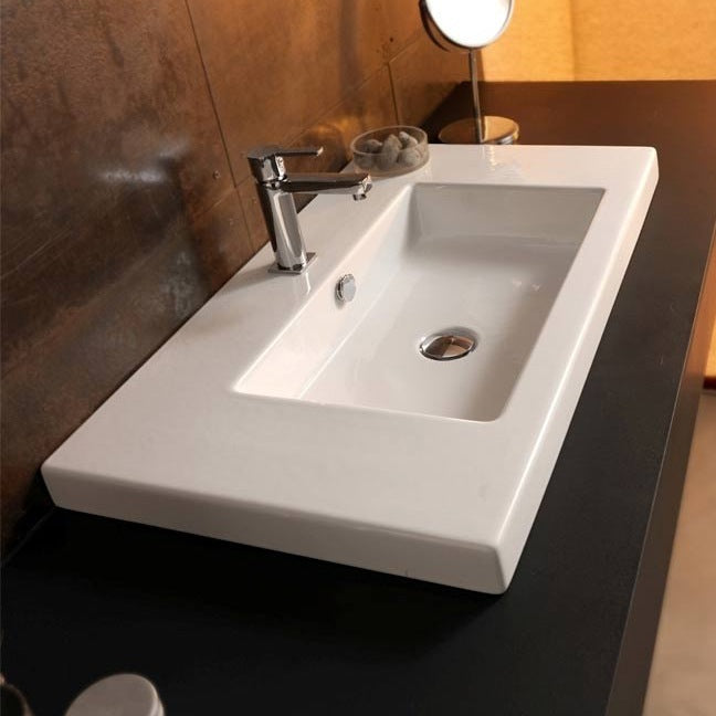 Drop In Sink, Self Rimming, White Ceramic, Rectangular