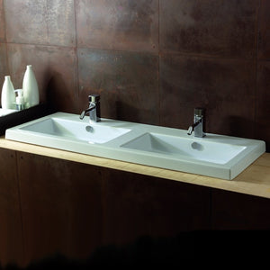 Rectangular White Double Ceramic Wall Mounted or Drop In Sink