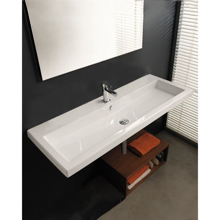 Rectangular White Ceramic Wall Mounted or Drop In Sink
