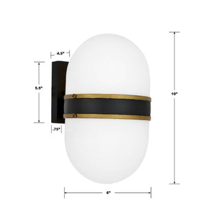 Brian Patrick Flynn for Crystorama Capsule 1 Light Matte Black + Textured Gold Outdoor Sconce CAP-8501-MK-TG