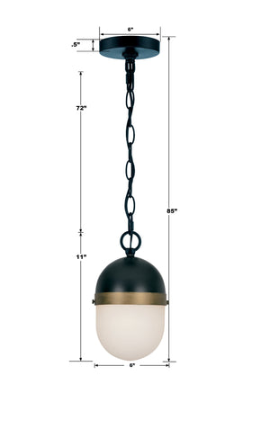 Brian Patrick Flynn for Crystorama Capsule 1 Light Matte Black + Textured Gold Outdoor Pendant CAP-8505-MK-TG