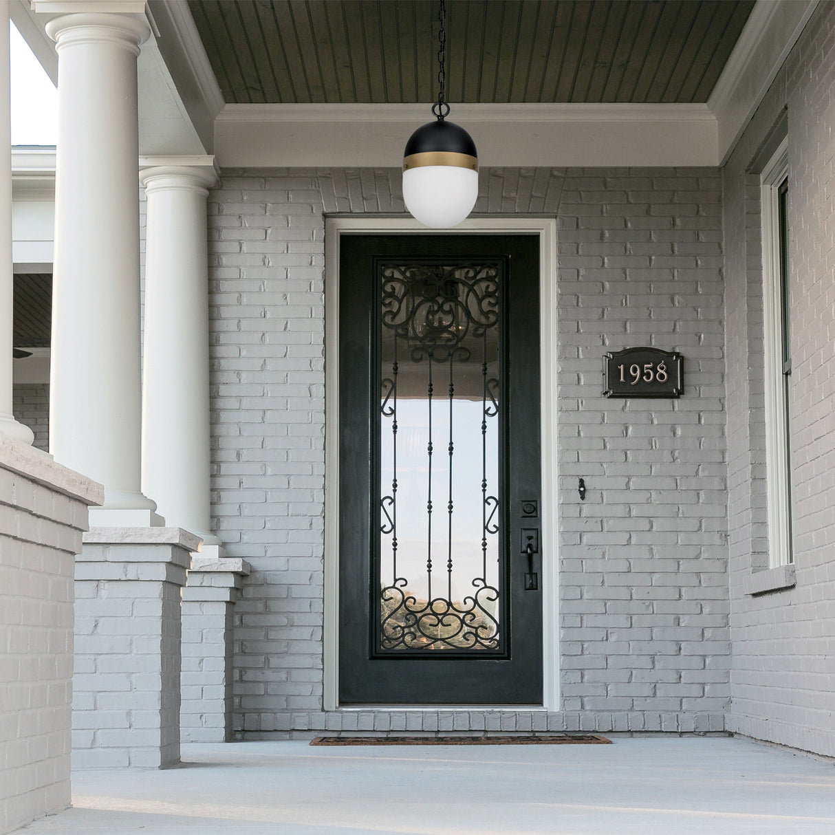 Brian Patrick Flynn for Crystorama Capsule 3 Light Matte Black + Textured Gold Outdoor Pendant CAP-8506-MK-TG