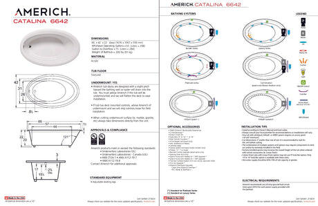 Americh CA6642TA2-BI Catalina 6642 - Tub Only / Airbath 2 - Biscuit