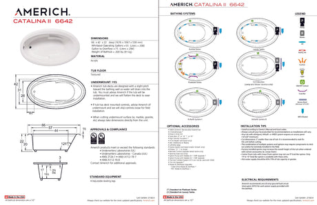 Americh CA6642T2A2-BI Catalina II 6642 - Tub Only / Airbath 2 - Biscuit