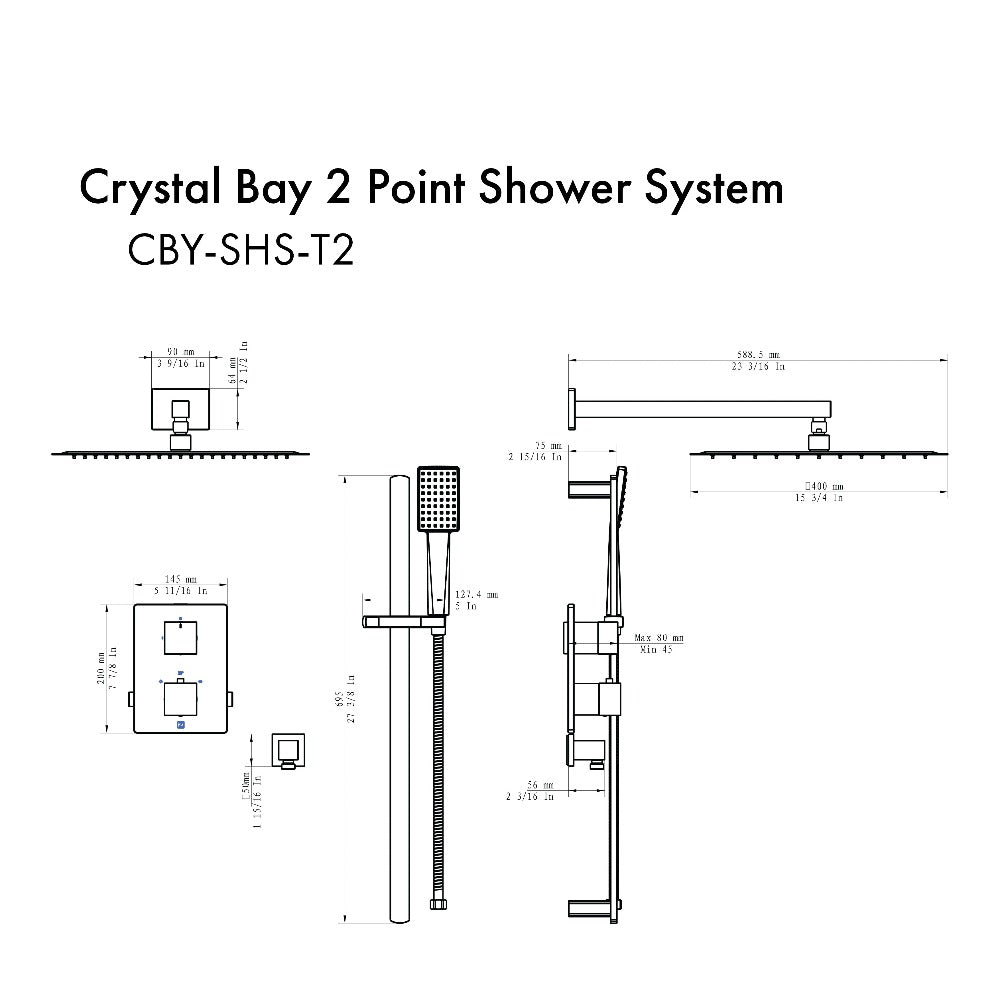 ZLINE Crystal Bay Thermostatic Shower System in Gun Metal (CBY-SHS-T2-GM)