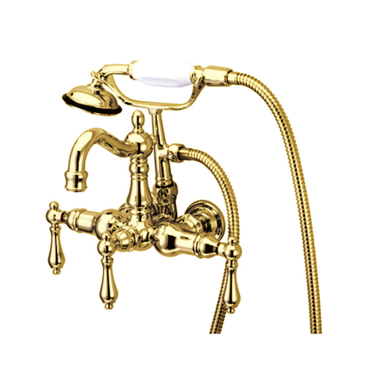 Vintage CC1007T2 Three-Handle 2-Hole Tub Wall Mount Clawfoot Tub Faucet with Hand Shower, Polished Brass