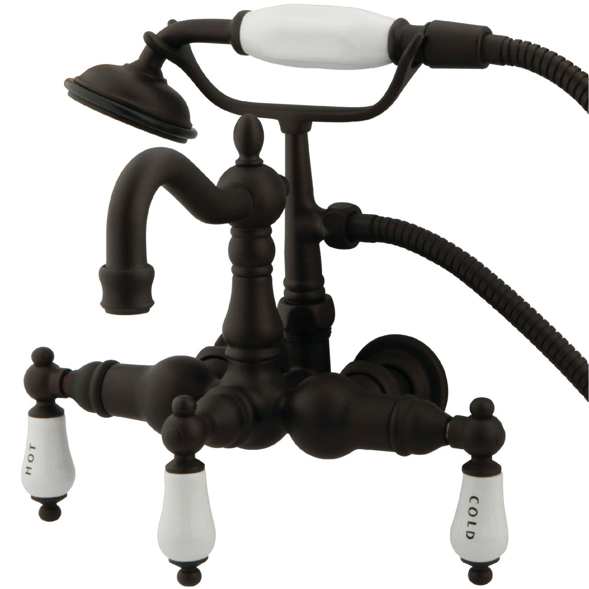 Vintage CC1009T5 Three-Handle 2-Hole Tub Wall Mount Clawfoot Tub Faucet with Hand Shower, Oil Rubbed Bronze