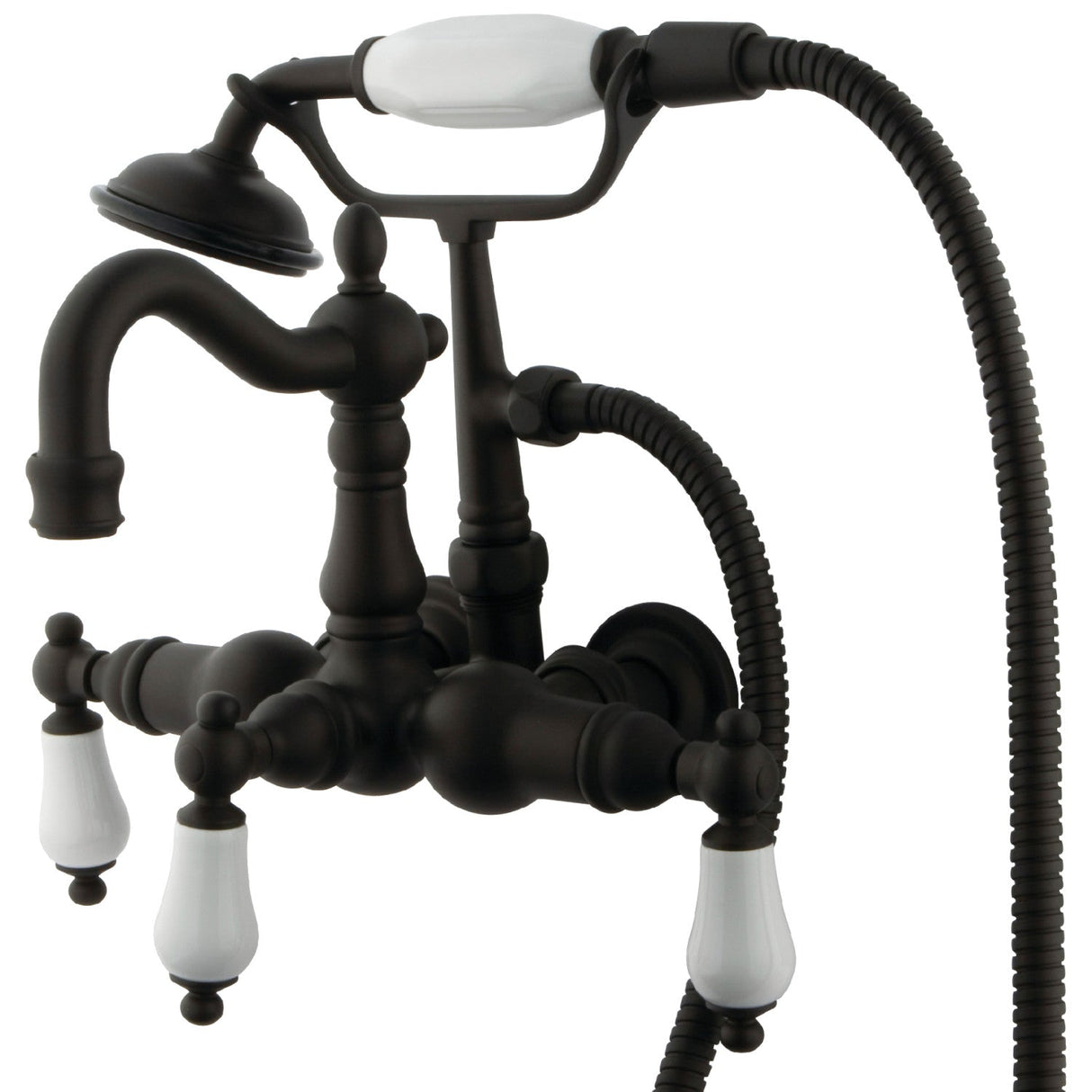 Vintage CC1011T5 Three-Handle 2-Hole Tub Wall Mount Clawfoot Tub Faucet with Hand Shower, Oil Rubbed Bronze