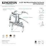 Vintage CC1012T1 Three-Handle 2-Hole Tub Wall Mount Clawfoot Tub Faucet with Hand Shower, Polished Chrome