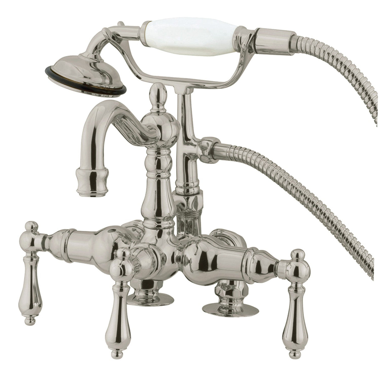 Vintage CC1013T8 Three-Handle 2-Hole Deck Mount Clawfoot Tub Faucet with Hand Shower, Brushed Nickel